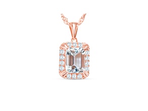 Octagonal Aquamarine and Cubic Zirconia 18K Rose Gold Over Sterling Silver Pendant and chain, 2.3ctw