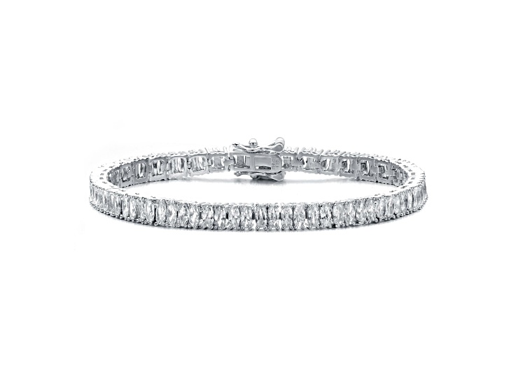 Clear Cubic Zirconia, Rhodium Plated over Brass Tennis Bracelet