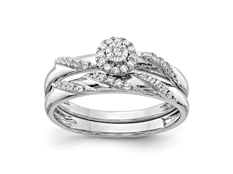 Rhodium Over 14K White Gold Diamond Trio Engagement Ring 0.12ctw