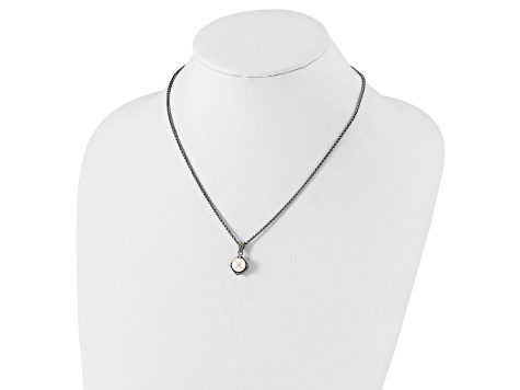Sterling Silver Antiqued with 14K Accent Freshwater Cultured Pearl and Diamond Necklace