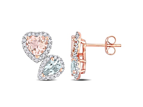 2.10ctw Morganite, Aquamarine and 0.37ctw Diamond 10k Rose Gold Halo Earrings