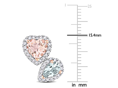2.10ctw Morganite, Aquamarine and 0.37ctw Diamond 10k Rose Gold Halo Earrings