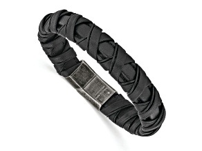 Black Leather and Stainless Steel 8.75-inch Bracelet