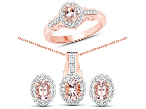 Peach Morganite and White Topaz 14K Rose Gold Over Sterling Silver Halo Jewelry Set