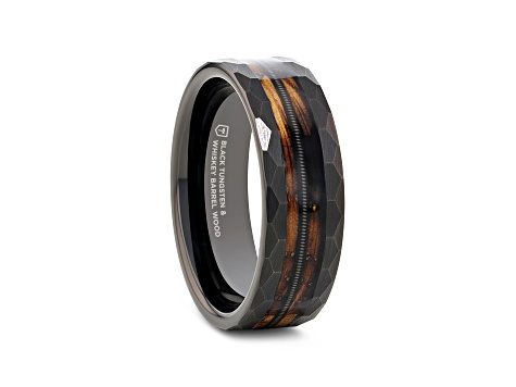 Whiskey Barrel & Guitar Strings Black Tungsten Ring | Men's Ring | Wedding Ring | Comfort Fit | 6 mm popular | 8 mm