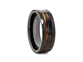RIFF Black Tungsten Ring with Charred Whiskey Barrel and Guitar String