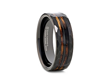 Picture of RIFF Black Tungsten Ring with Charred Whiskey Barrel and Guitar String