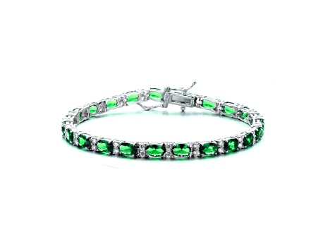 Emerald Green Cubic Zirconia, Rhodium Plated over Brass Tennis Bracelet