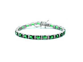 Emerald Green Cubic Zirconia, Rhodium Plated over Brass Tennis Bracelet