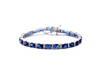Sapphire Blue Cubic Zirconia, Rhodium Plated over Brass Tennis Bracelet