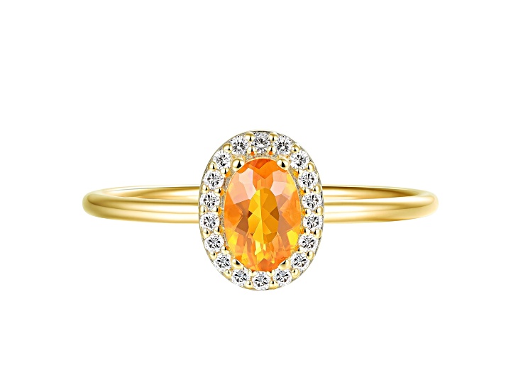 Oval Fire Opal 14K Yellow Gold Over Sterling Silver Halo Ring 0.38 Cttw