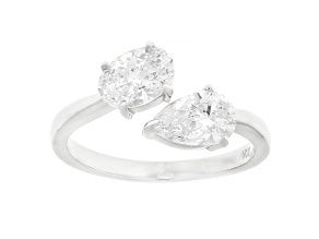 Pear Shape and Oval White Lab-Grown Diamond F-G SI 10K White Gold Ring 1.50ctw