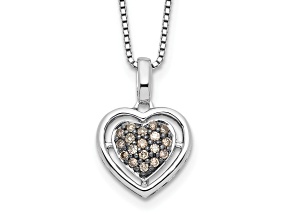 Rhodium Over Sterling Silver With Black Rhodium 0.26ctw Champagne Diamond Heart Pendant Necklace