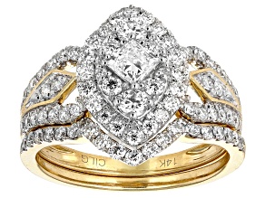White lab grown diamond, 14kt yellow gold bridal set ring 1.50ctw.