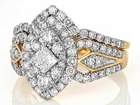 White lab grown diamond, 14kt yellow gold bridal set ring 1.50ctw.