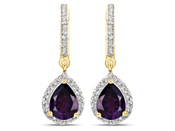 African Amethyst 18k Yellow Gold Over Sterling Silver Clip On Earrings 2.41ctw