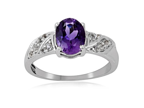 Oval Amethyst with White Topaz Accents Sterling Silver Ring, 1.40ctw