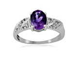 Oval Amethyst with White Topaz Accents Sterling Silver Ring, 1.40ctw