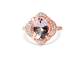 Rhodium Over Sterling Silver Oval Peach Morganite and White Zircon Ring 2.43ctw