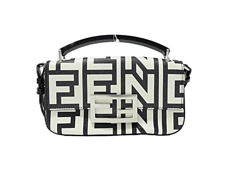 Fendi Baguette Blanco and Nero Calfskin Leather Crossbody