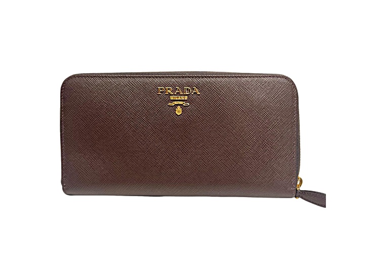 Prada Bruciato Brown Saffiano Leather Zip Around Continental