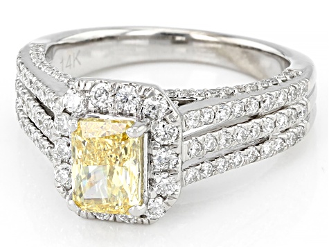 Radiant Cut Yellow And Round White Lab-Grown Diamond 14kt White Gold Halo Ring 2.00ctw