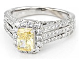 Radiant Cut Yellow And Round White Lab-Grown Diamond 14kt White Gold Halo Ring 2.00ctw