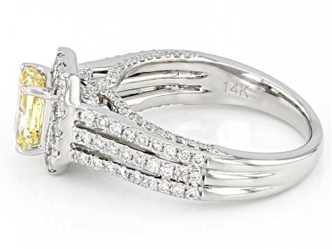 Radiant Cut Yellow And Round White Lab-Grown Diamond 14kt White Gold Halo Ring 2.00ctw
