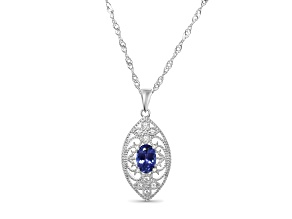 Oval Tanzanite and Cubic Zirconia Rhodium Over Sterling Silver Pendant with chain, 0.86ctw