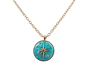 Barse Jewelry Blue Composite Turquoise Gold Tone Celestial Pendant With Chain