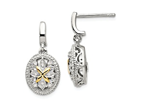 Sterling Silver Rhodium-plated with 14K Accent Diamond Earrings