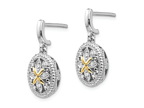 Sterling Silver Rhodium-plated with 14K Accent Diamond Earrings