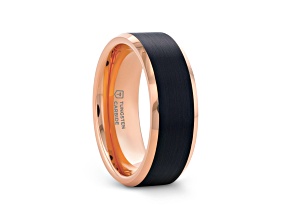 HAYDEN Rose Gold Plated Tungsten Polished Beveled Ring with Brushed Black Center 8mm