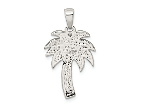 Rhodium Over Sterling Silver Polished Crystal Palm Tree Pendant