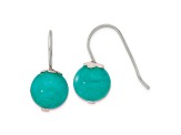 Sterling Silver Polished 10mm Round Teal Jadeite Dangle Earrings