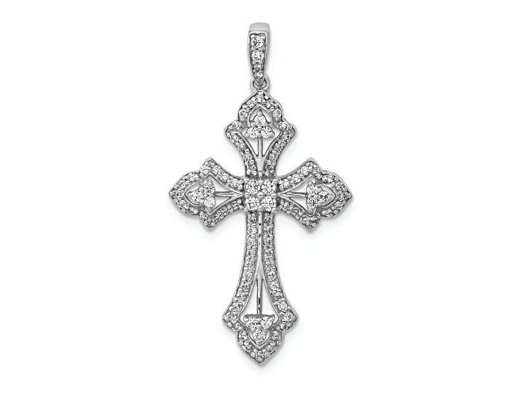 Rhodium Over 10k White Gold 0.506 ctw Diamond Fancy Cross Pendant
