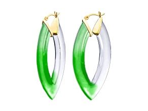 14K Yellow Gold Over Sterling Silver Painted Marquise Hoops in Green