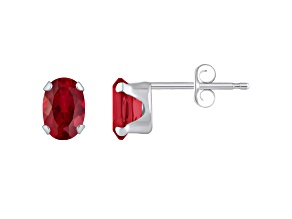 6x4mm Oval Created Ruby Rhodium Over 10k White Gold Stud Earrings
