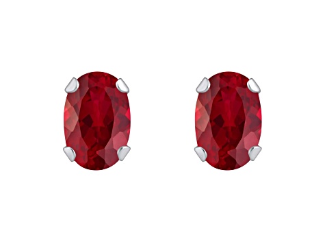 6x4mm Oval Created Ruby Rhodium Over 10k White Gold Stud Earrings