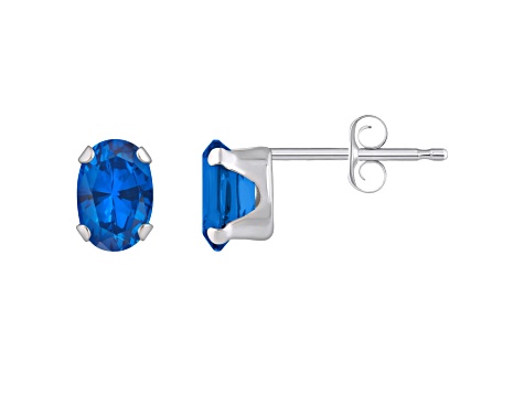 6x4mm Oval Lab Created Sapphire Rhodium Over 10k White Gold Stud Earrings