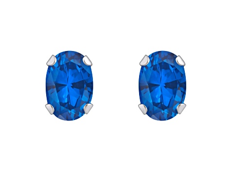 6x4mm Oval Lab Created Sapphire Rhodium Over 10k White Gold Stud Earrings