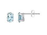 6x4mm Oval Aquamarine Rhodium Over 10k White Gold Stud Earrings