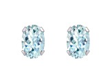 6x4mm Oval Aquamarine Rhodium Over 10k White Gold Stud Earrings