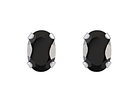 6x4mm Oval Black Onyx Rhodium Over 10k White Gold Stud Earrings