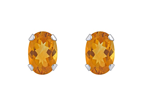 6x4mm Oval Citrine Rhodium Over 10k White Gold Stud Earrings