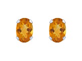 6x4mm Oval Citrine Rhodium Over 10k White Gold Stud Earrings