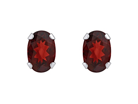 6x4mm Oval Garnet Rhodium Over 10k White Gold Stud Earrings