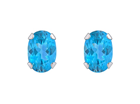 6x4mm Oval Blue Topaz Rhodium Over 10k White Gold Stud Earrings