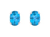 6x4mm Oval Blue Topaz Rhodium Over 10k White Gold Stud Earrings