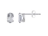 6x4mm Oval White Topaz Rhodium Over 10k White Gold Stud Earrings